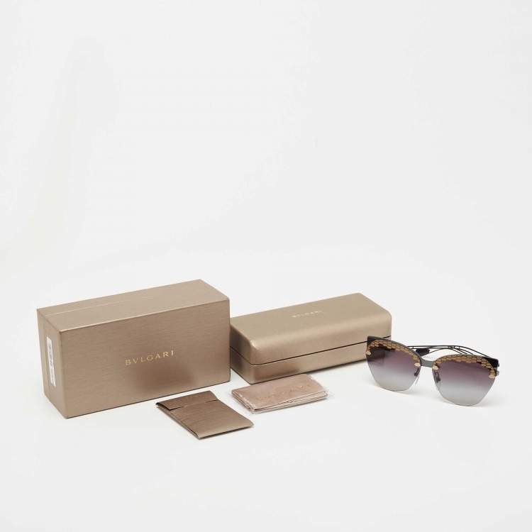 Pre Owned Bvlgari Black/Gold 6107 Irregular Cat Eye Sunglasses