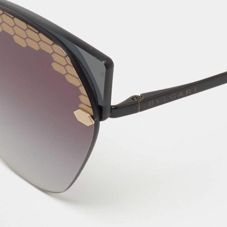 Pre Owned Bvlgari Black/Gold 6107 Irregular Cat Eye Sunglasses