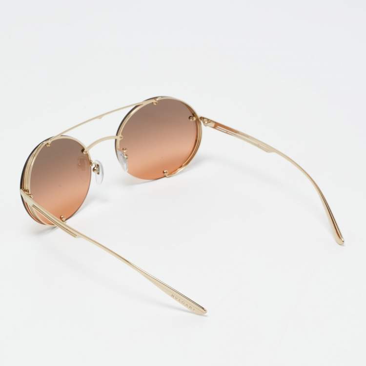 Pre Owned Bvlgari Brown 6127 Gradient  Round Sunglasses
