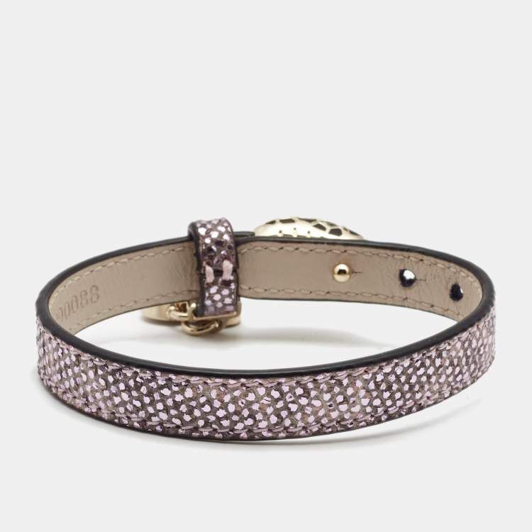 Pre Owned Bvlgari Serpenti Forever Metallic Pink Karung Leather Heart Charm Bracelet