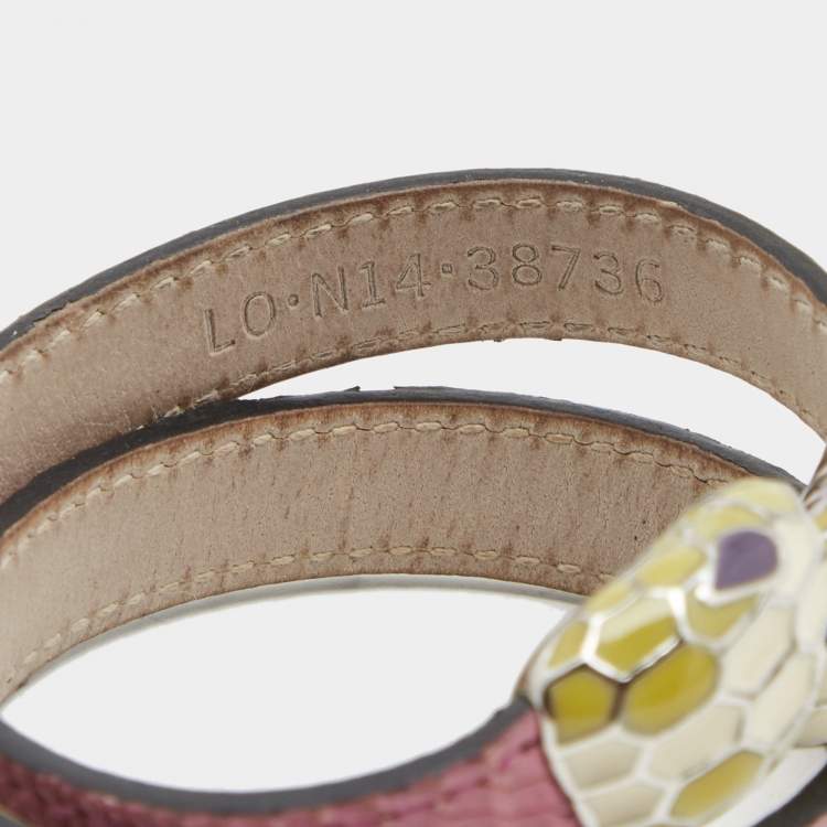 Pre Owned Bvlgari Serpenti Forever Enamel Leather Gold Tone Wrap Bracelet 