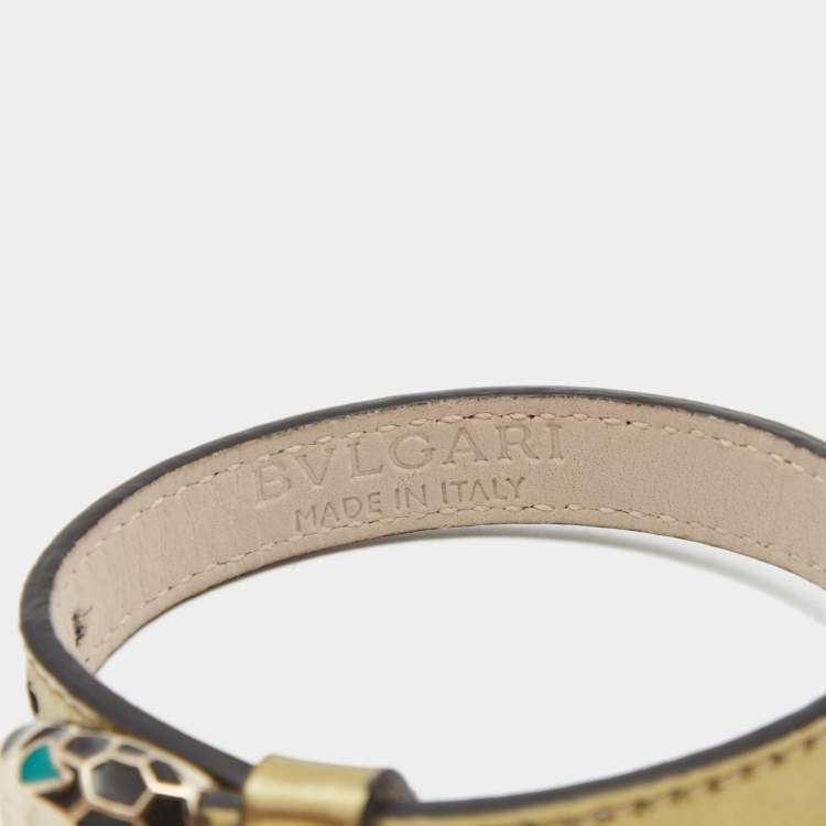 Pre Owned Bvlgari Serpenti Forever Golden Leather Enamel Gold Tone Bracelet
