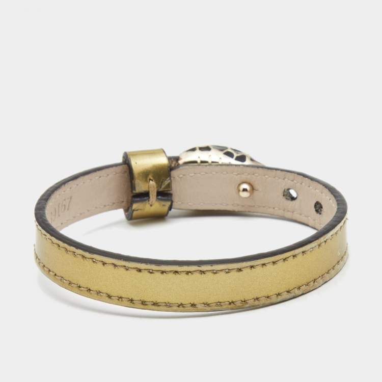 Pre Owned Bvlgari Serpenti Forever Golden Leather Enamel Gold Tone Bracelet