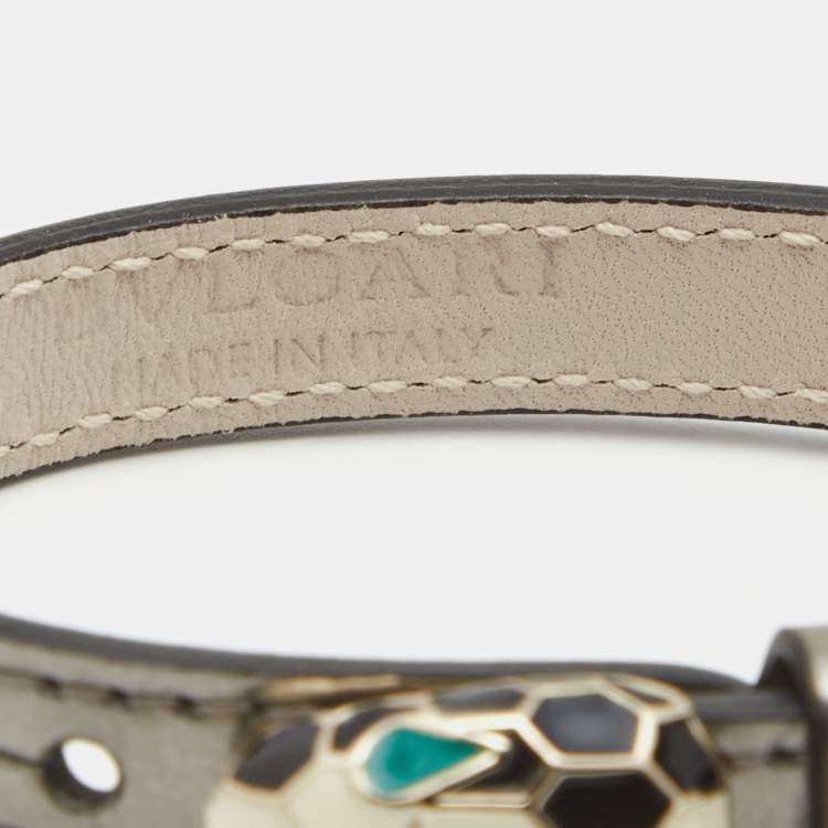 Pre Owned Bvlgari Serpenti Forever Leather Enamel Gold Tone Bracelet