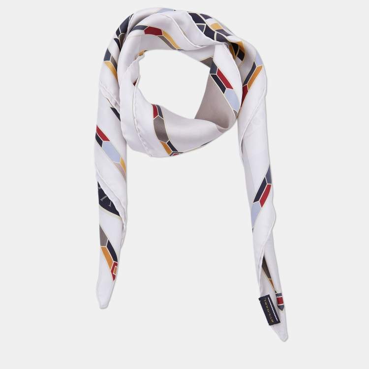 Pre Owned Bvlgari Cream Snake Printed Silk Heritage Square Scarf