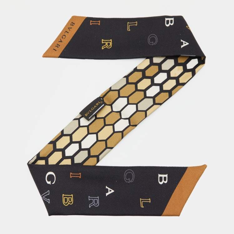 Pre Owned Bvlgari Black Serpenti Letter Logo Printed Silk Mini Shelley