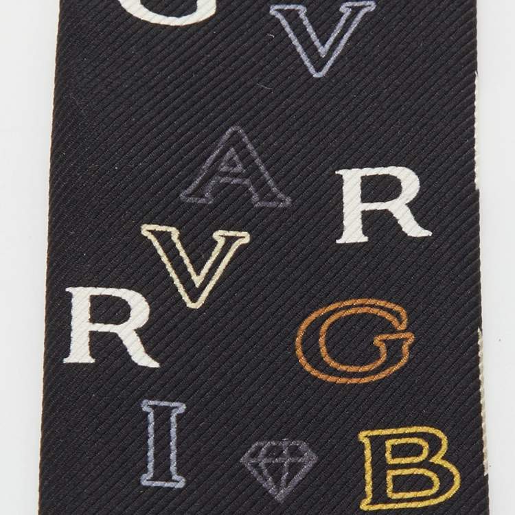 Pre Owned Bvlgari Black Serpenti Letter Logo Printed Silk Mini Shelley