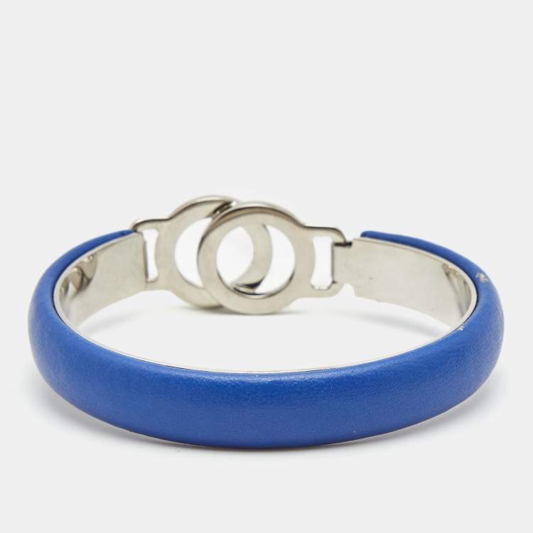 Pre Owned Bvlgari Bvlgari Leather Interlocking Circles Cuff Bracelet