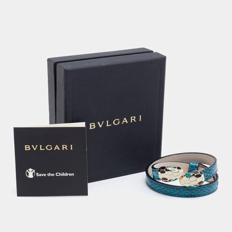 Pre Owned Bvlgari Double Serpenti Forever Green Karung Leather Wrap Bracelet