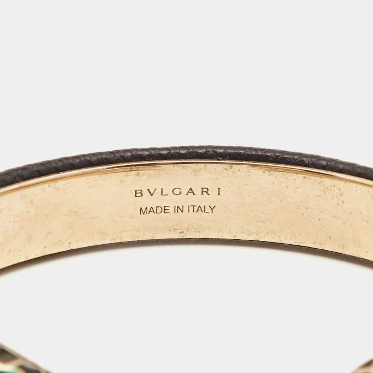 مملوكة مسبقًا Bvlgari Serpenti Forever Enamel Leather Gold Tone Open Cuff Bracelet 
