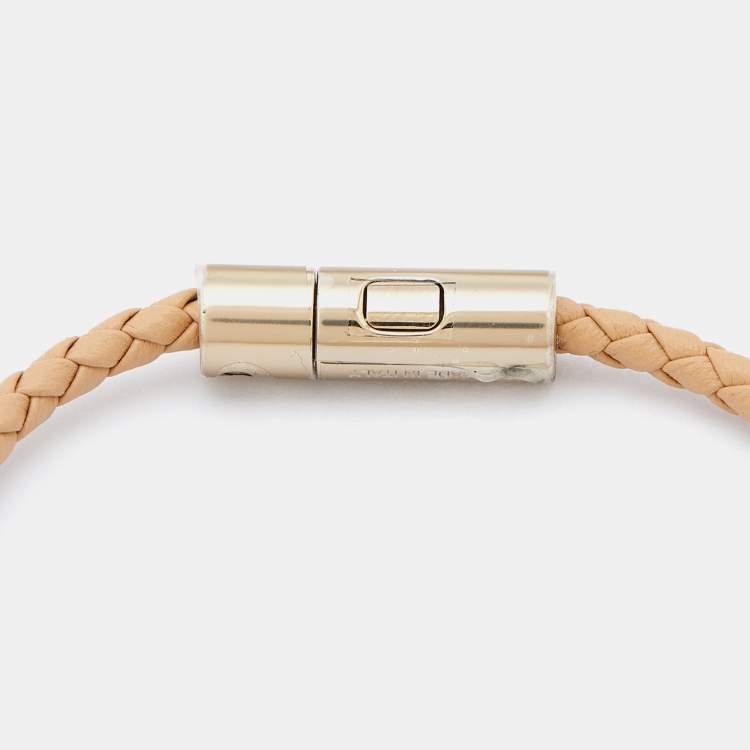 مملوكة مسبقًا Bvlgari Bvlgari Beige Enamel & Leather Gold Tone Braided Bracelet