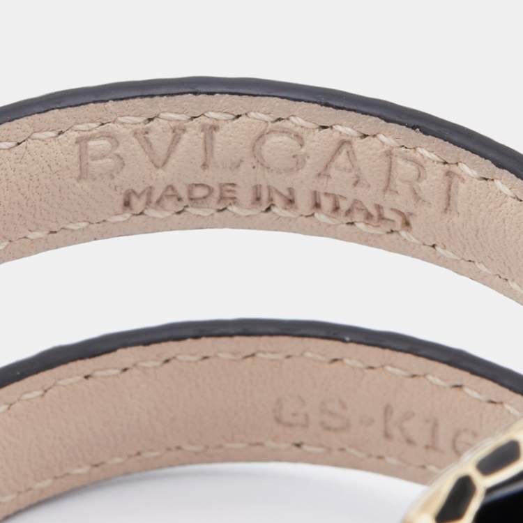 Pre Owned Bvlgari Serpenti Forever Green Leather Double Head Wrap Bracelet