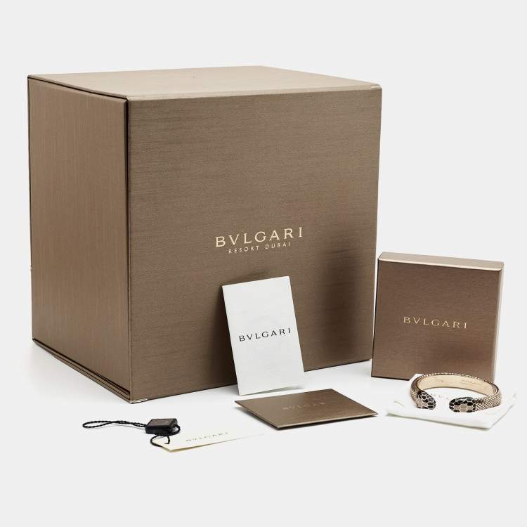 Pre Owned Bvlgari Serpenti Forever Metallic Karung Leather Open Cuff Bracelet