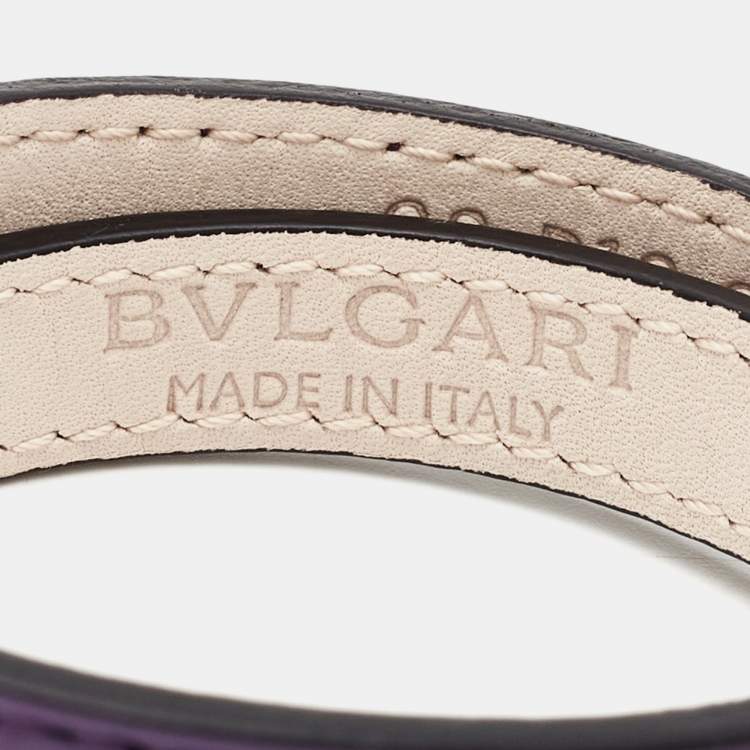 Pre Owned Bvlgari Serpenti Forever Purple Leather Enamel Gold Tone Bracelet