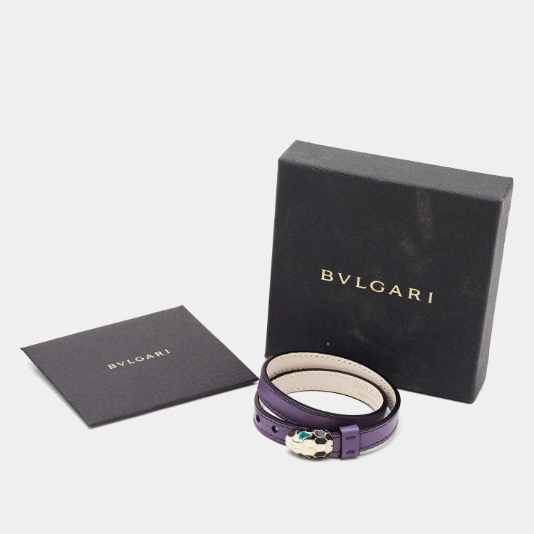 Pre Owned Bvlgari Serpenti Forever Purple Leather Enamel Gold Tone Bracelet