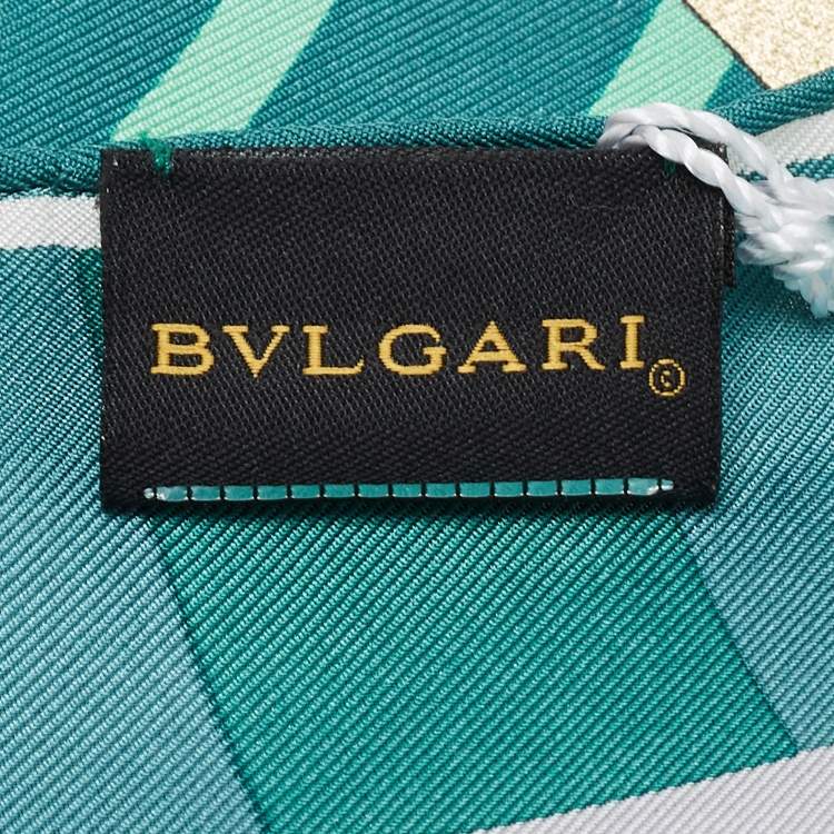 Pre Owned Bvlgari Green Arabic Calligraphy Print Silk Square Scarf