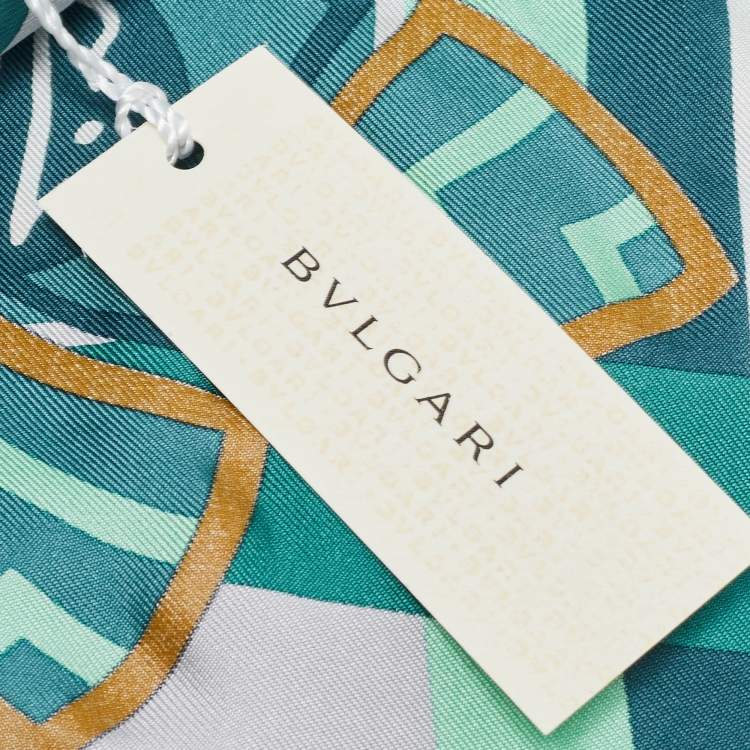Pre Owned Bvlgari Green Arabic Calligraphy Print Silk Square Scarf