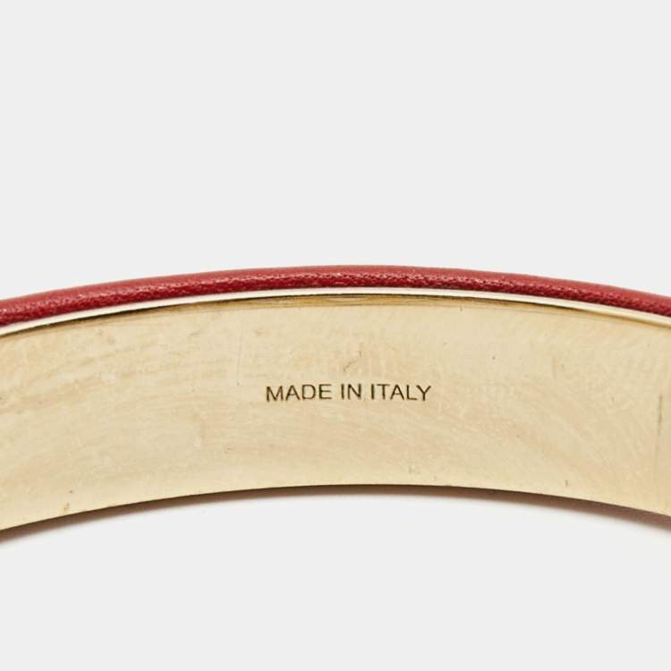 Pre Owned Bvlgari Bvlgari Interlocking Circles Leather Gold Tone Bracelet