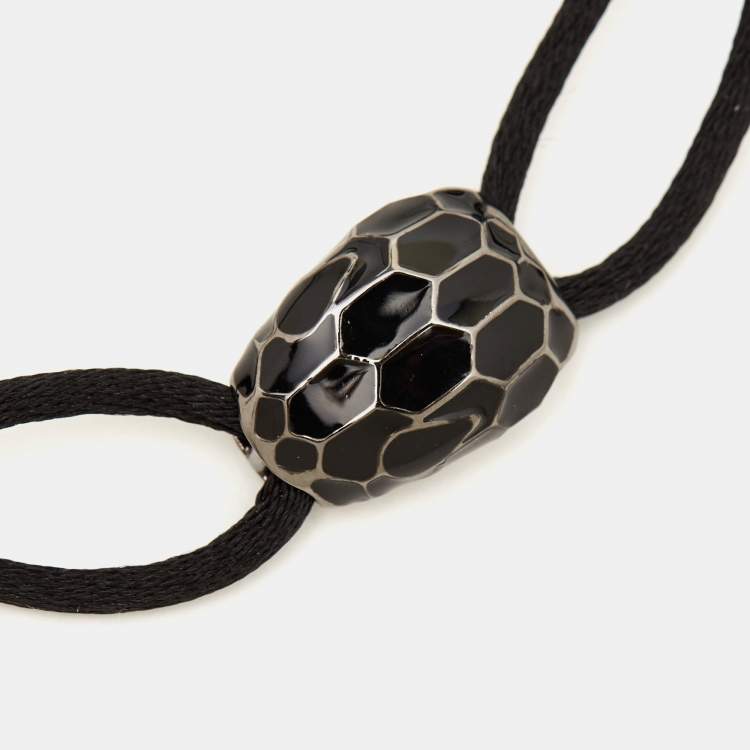 Pre Owned Bvlgari Serpenti Forever Dark Rutenium Black Cord Bracelet