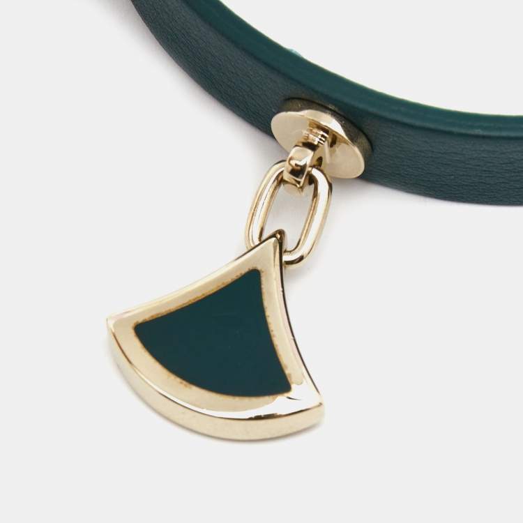 Pre Owned Bvlgari Divas' Dream Leather Enamel Gold Tone Bracelet