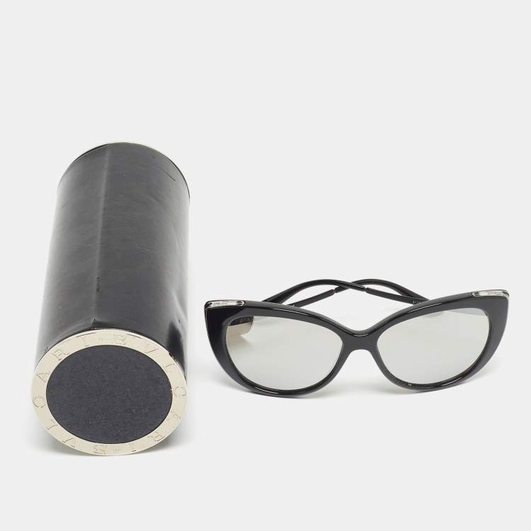 Pre Owned Bvlgari Black/Grey Serpenti 8178 Mirror Cat Eye Sunglasses