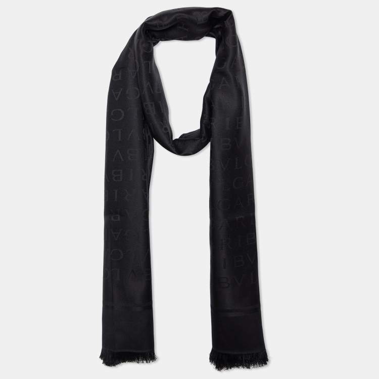 Pre Owned Bvlgari Black Logomania Silk Shawl
