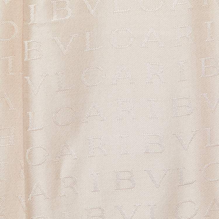 Pre Owned Bvlgari Beige Logomania Silk & Wool Jacquard Shawl
