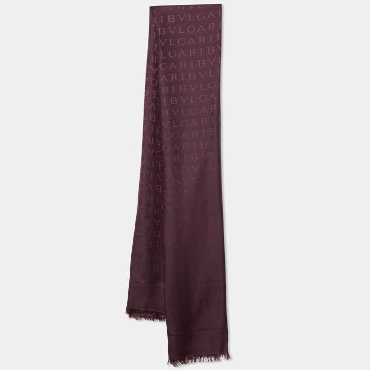 Louis Vuitton Burgundy Monogram Silk and Wool Shawl Scarf For Sale