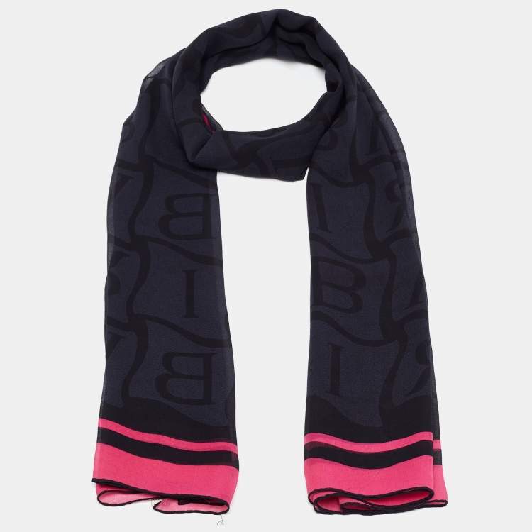 Pre Owned Bvlgari Black Logo Print Silk Stole