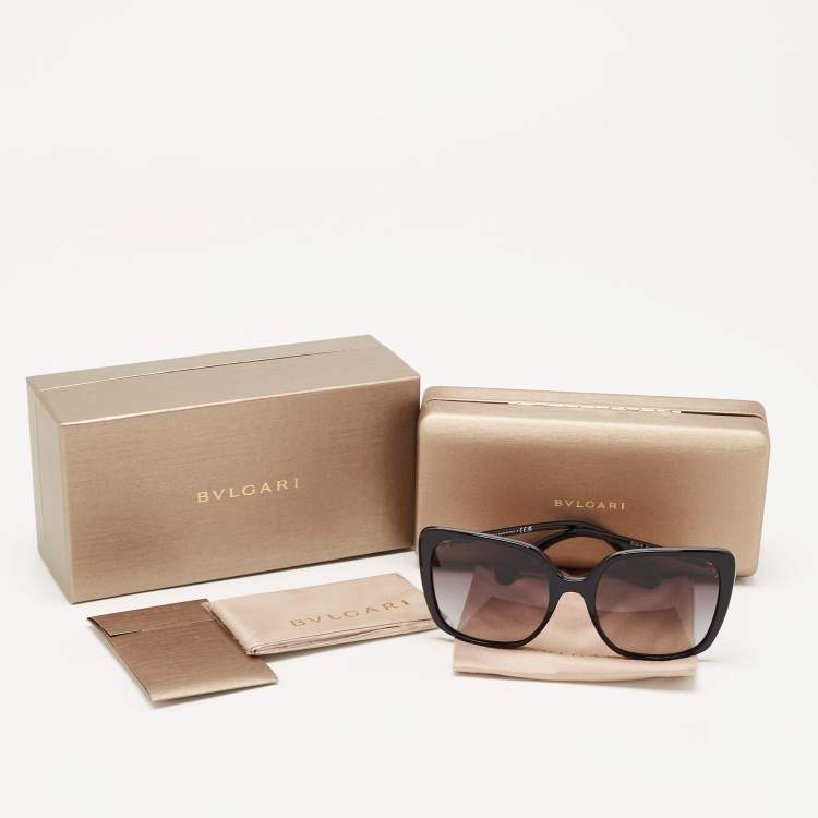 Pre Owned Bvlgari Black Gradient 8225-B Crystal Embellished Square Sunglasses