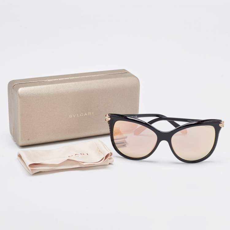 Pre Owned Bvlgari Black Mirrored 8188 Serpenti Cat Eye Sunglasses