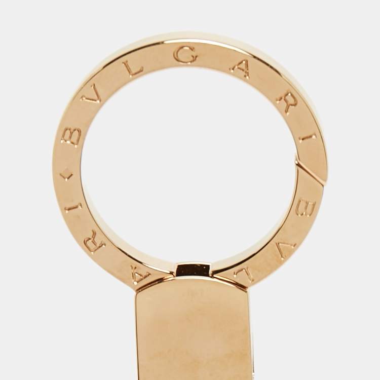 Pre Owned Bvlgari Beige/Gold Leather Ring Keyholder 