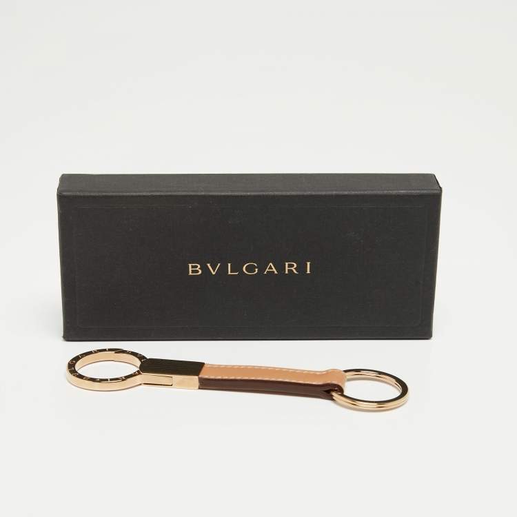 Pre Owned Bvlgari Beige/Gold Leather Ring Keyholder 