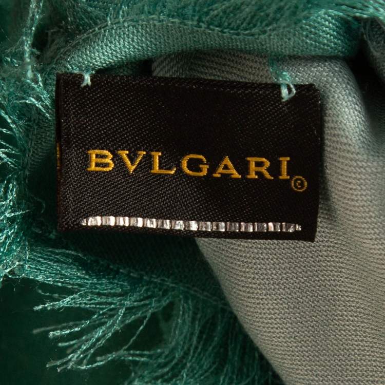 Pre Owned Bvlgari Green Ombre Logomania Silk Fringed Scarf