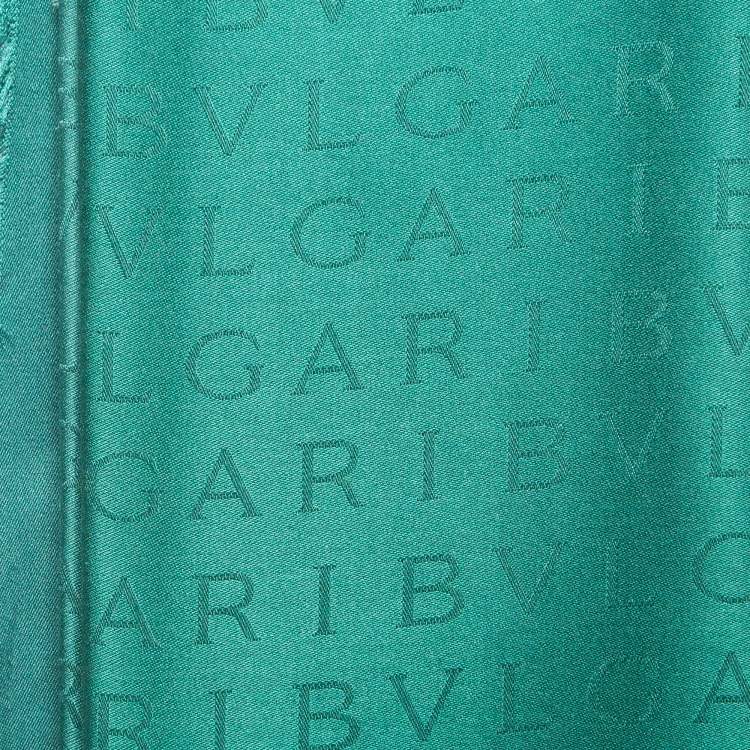 Pre Owned Bvlgari Green Ombre Logomania Silk Fringed Scarf
