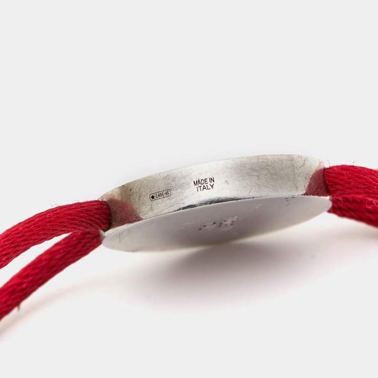 Pre Owned Bvlgari Red Enamel Sterling Silver Adjustable Cord Bracelet