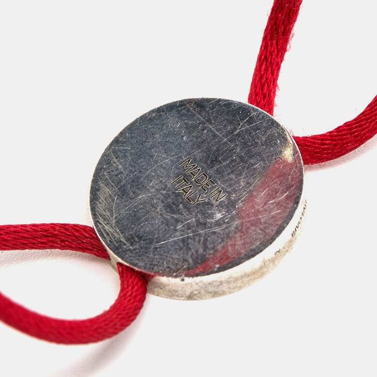 Pre Owned Bvlgari Red Enamel Sterling Silver Adjustable Cord Bracelet