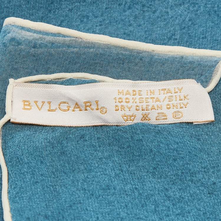 Pre Owned Bvlgari Teal Blue Printed Silk Scarf