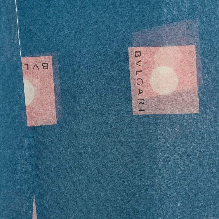 Pre Owned Bvlgari Teal Blue Printed Silk Scarf