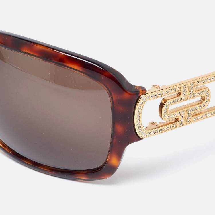 Pre Owned Bvlgari Brown Havana/Brown 8022-B Rectangle Sunglasses