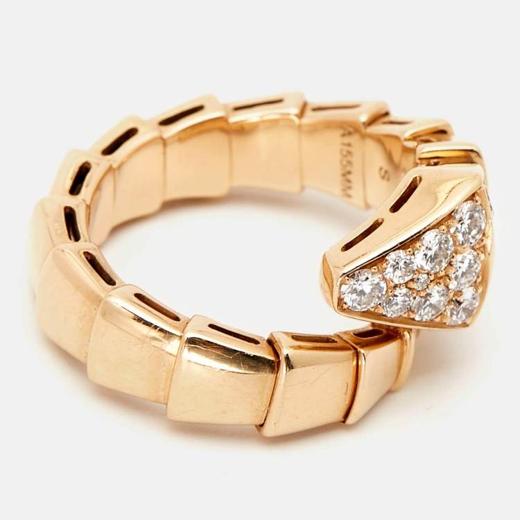 Pre Owned Bvlgari Serpenti Viper Diamond 18k Rose Gold Ring SIze 51