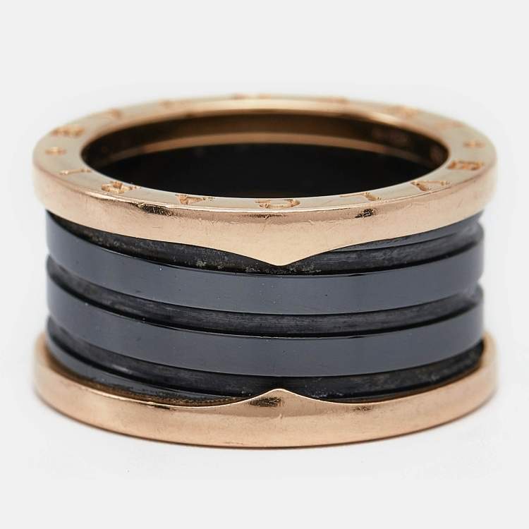 Pre Owned Bvlgari B.Zero1 4-Band Ceramic 18k Rose Gold Ring Size 56