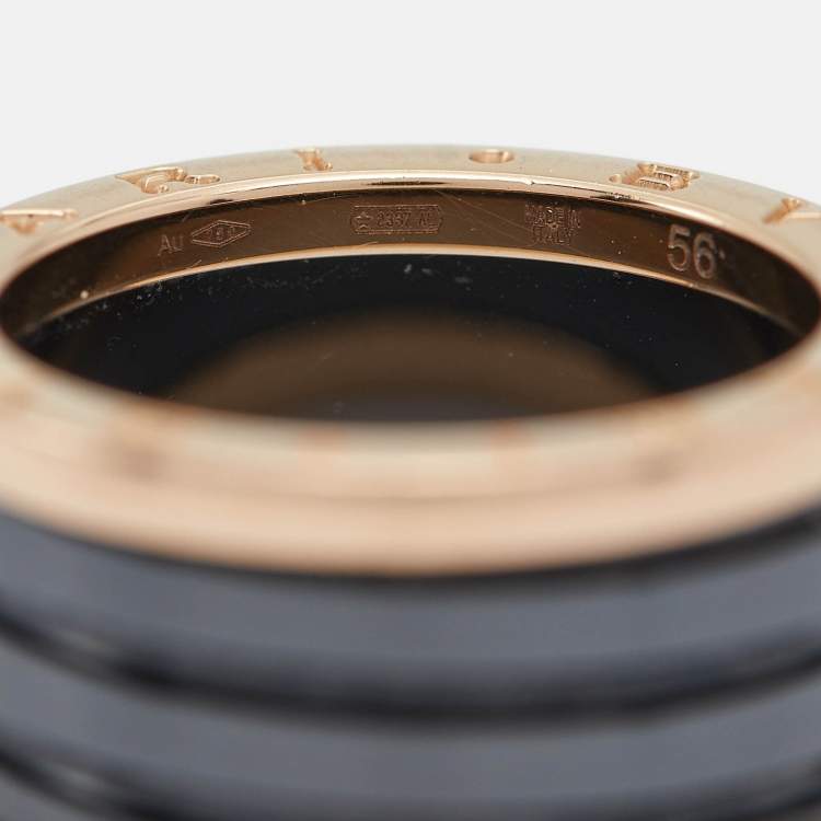 Pre Owned Bvlgari B.Zero1 4-Band Ceramic 18k Rose Gold Ring Size 56