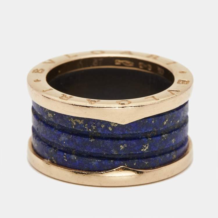 Pre Owned Bvlgari B.Zero1 Lapis Lazuli 18K Rose Gold Band Ring Size 57