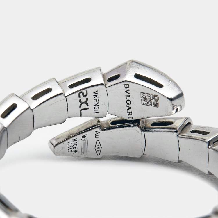 Pre Owned Bvlgari Serpenti Viper Diamonds 18k White Gold Ring Size 62