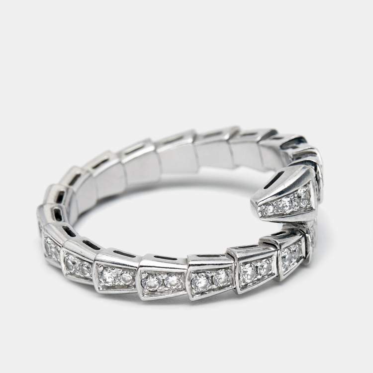 Pre Owned Bvlgari Serpenti Viper Diamonds 18k White Gold Ring Size 62