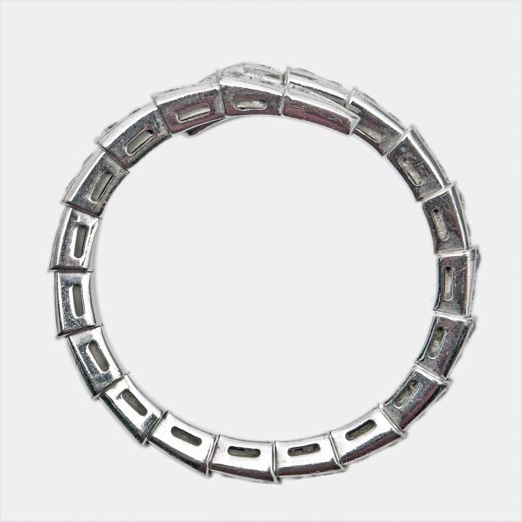Pre Owned Bvlgari Serpenti Viper Diamonds 18k White Gold Ring Size 62