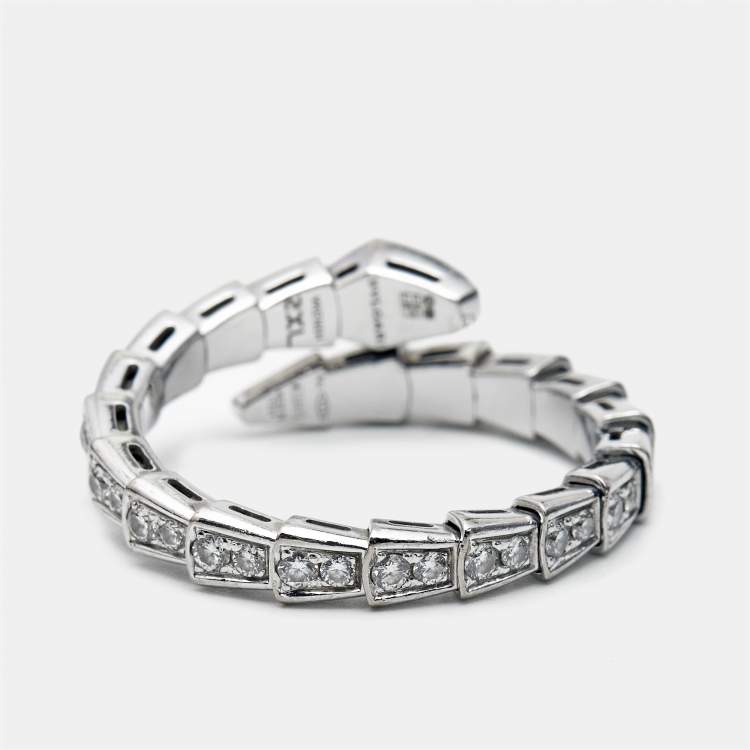 Pre Owned Bvlgari Serpenti Viper Diamonds 18k White Gold Ring Size 62