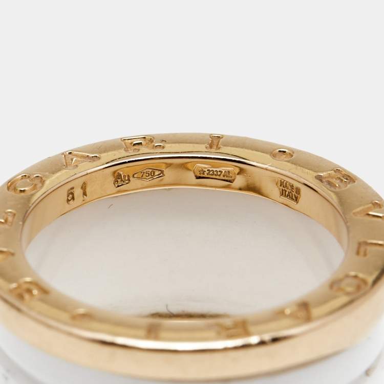Pre Owned Bvlgari B.Zero1 4-Band Ceramic 18k Rose Gold Ring Size 51