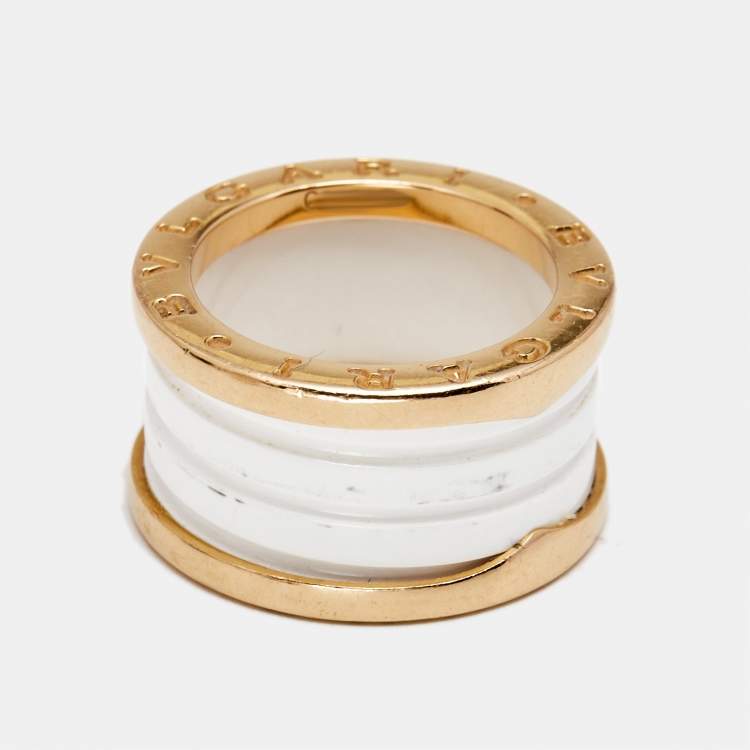 Pre Owned Bvlgari B.Zero1 4-Band Ceramic 18k Rose Gold Ring Size 51